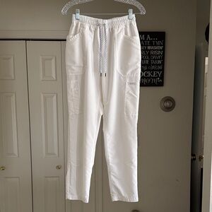 Jaanuu White Drawstring Cargo Scrubs